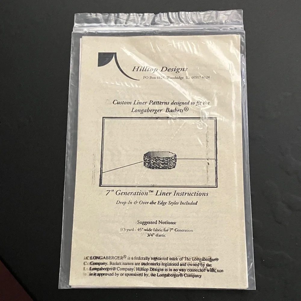 Hilltop Designs Basket Liner and Bow Patterns 90s Craft Sewing Instructions